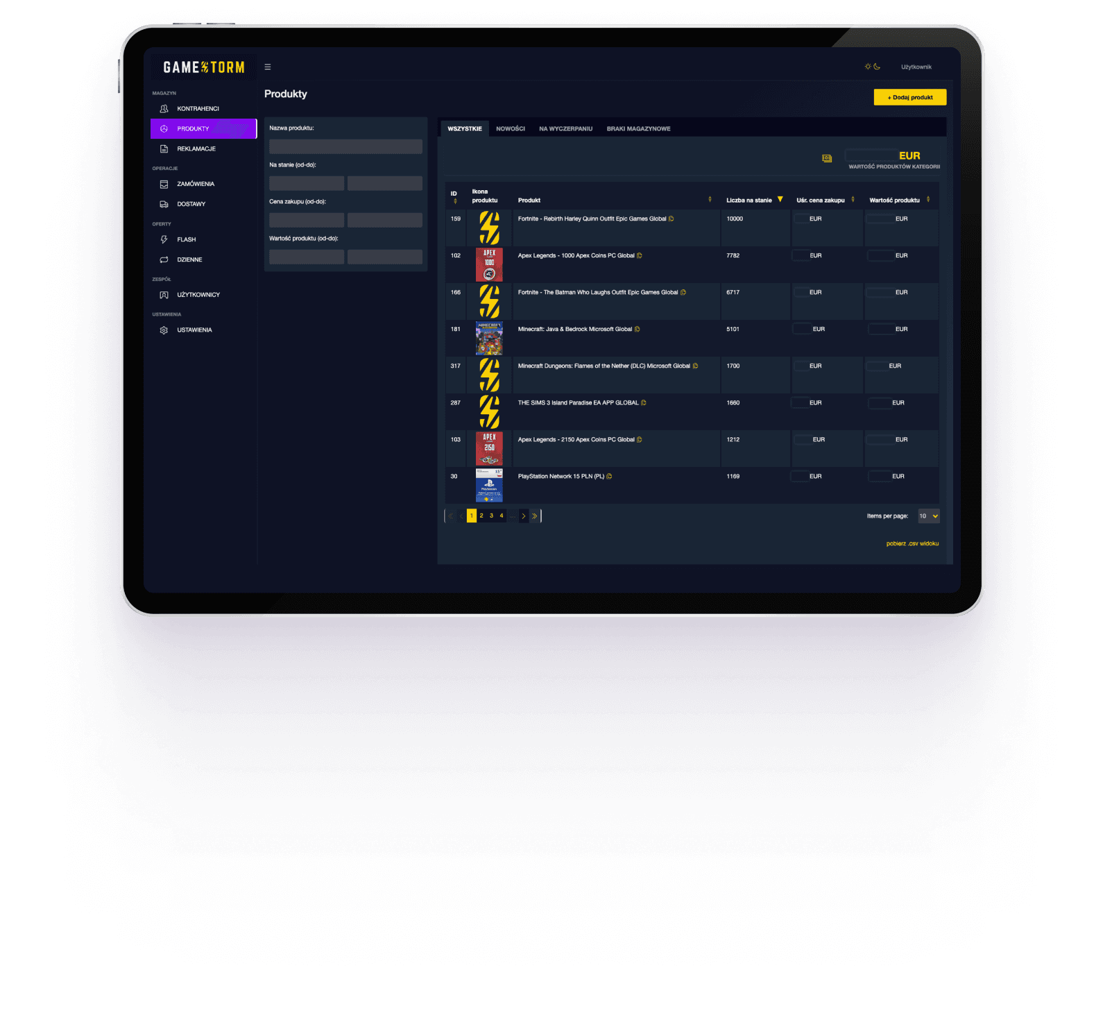 GameStorm ERP system